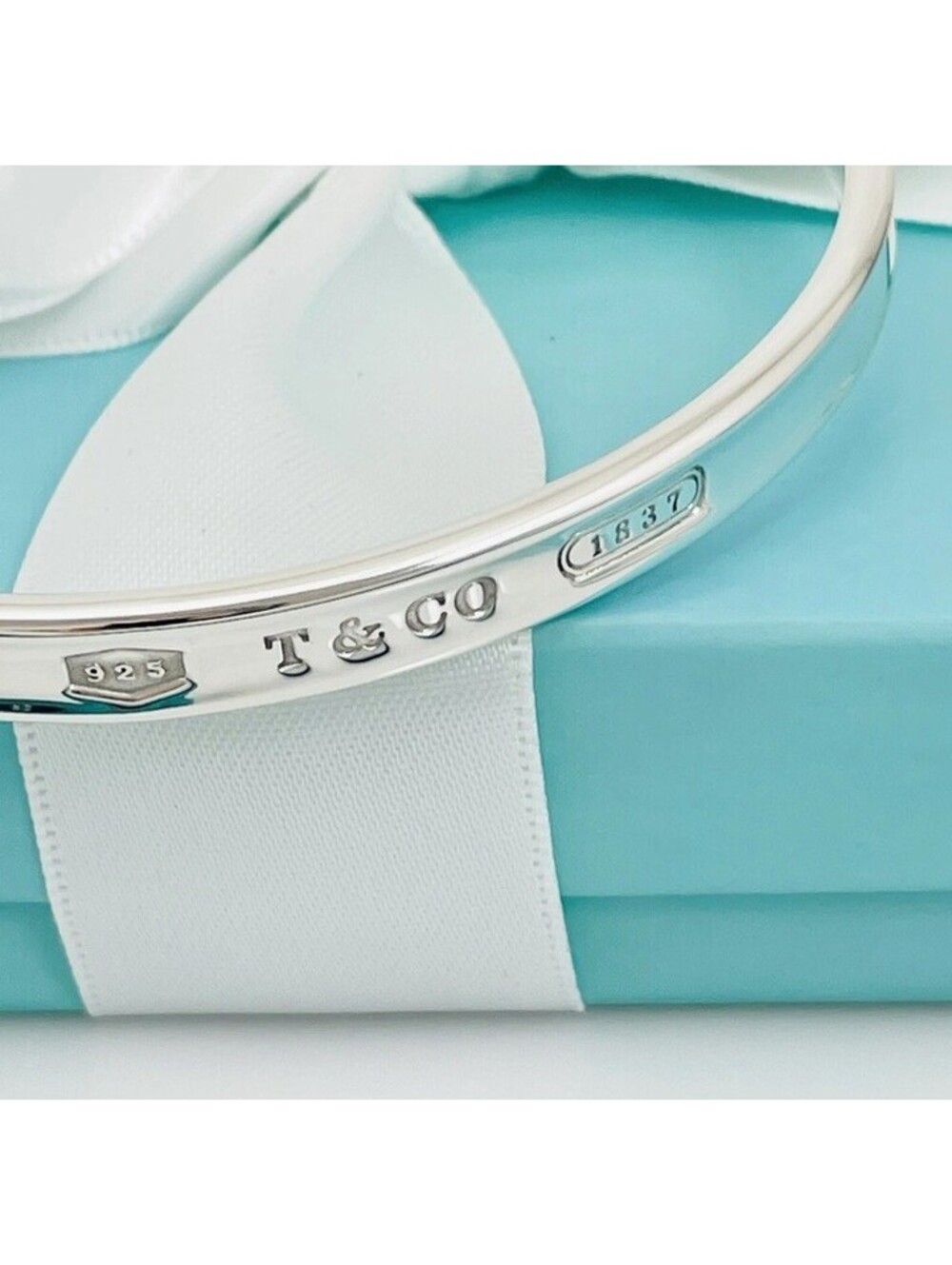 Vintage 1997 Tiffany & Co. 1837 Narrow Bangle Bracelet Oval Sterling Silver 925 - Picture 4 of 6